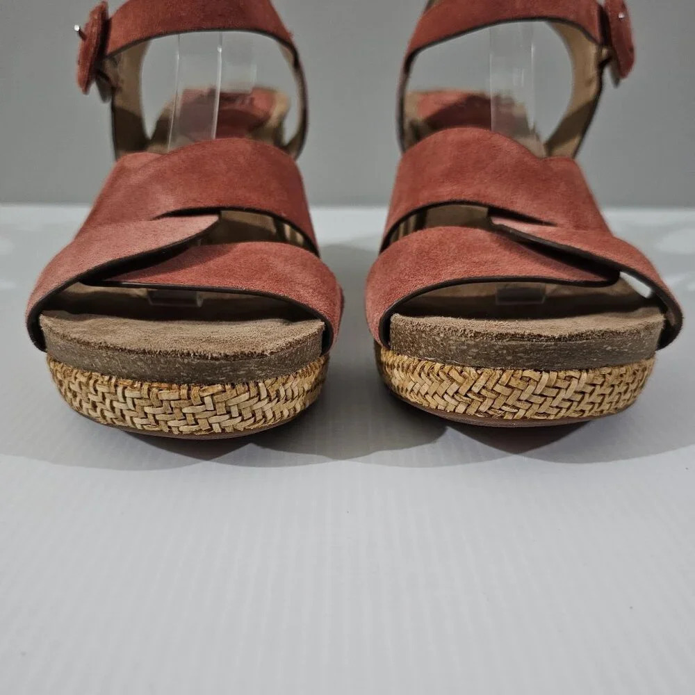 Sofft Casidy Wedge Platform Sandal Womens 11 Coral Orange Suede Jute Chunky - Picture 7 of 15